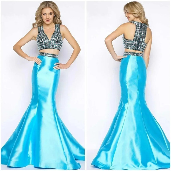 NWT Mac Duggal Turquoise Two Piece Formal Pageant Gown $538 - Picture 1 of 14